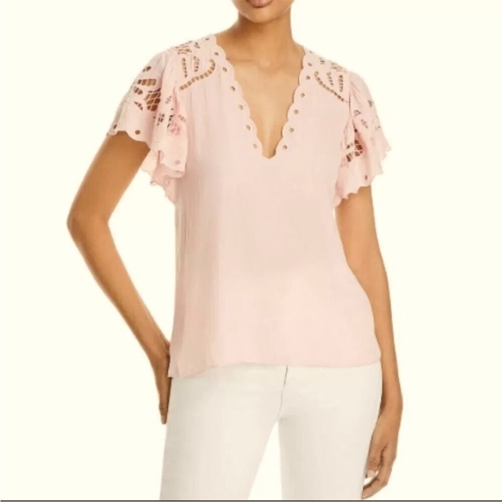 Ramy Brook Pink V-Neck Flowy Short Sleets Top